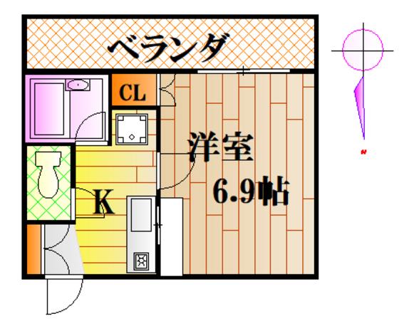 スカイNフルタ(1K/9階)の間取り写真