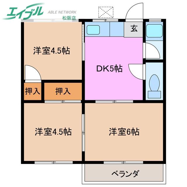 コーポむらたB(3DK/2階)の間取り写真