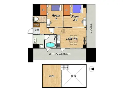 グランドラティス河原町七条(2LDK/6階)の間取り写真