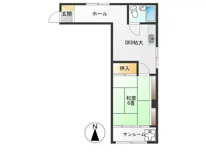 宝ビル(1DK/3階)の間取り写真