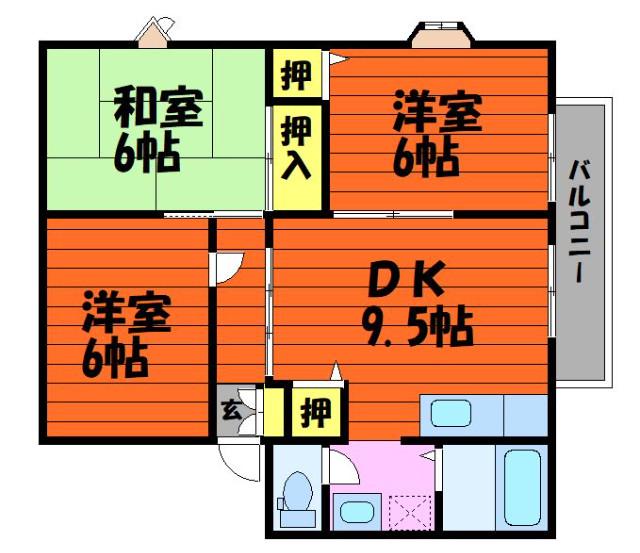 サンビレッジ安江A棟(3DK/2階)の間取り写真
