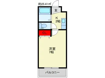 FLAT6 花元(1K/4階)の間取り写真