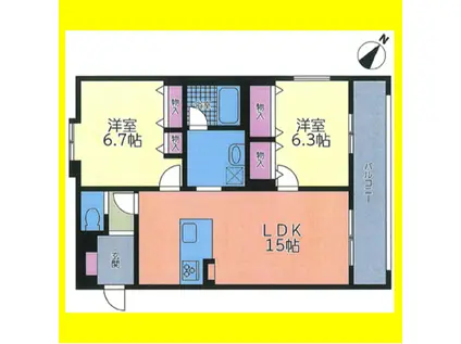 オラシオン新川(2LDK/1階)の間取り写真