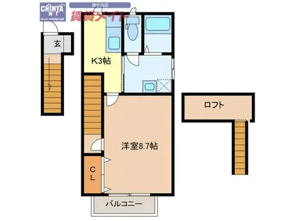 ビラエルム(1K/2階)の間取り写真