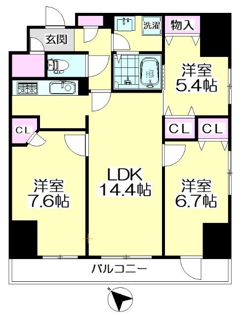 ロイヤルKJ(3LDK/14階)の間取り写真