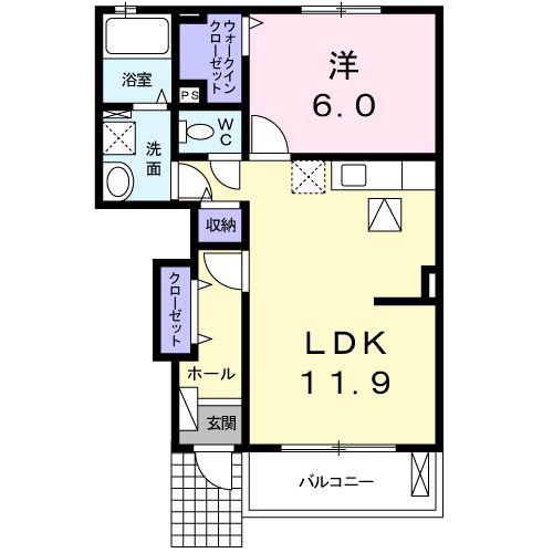 オーク ヴィレッジ(1LDK/1階)の間取り写真