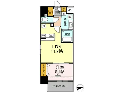 グランソレイユナカスジ(1LDK/10階)の間取り写真