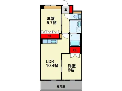 ハピネスコート(2LDK/1階)の間取り写真