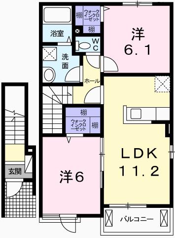 ラフレシールあぼしD(2LDK/2階)の間取り写真