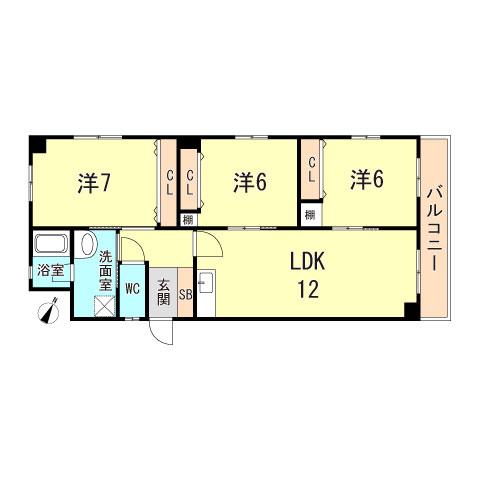 芦屋プラザ(3LDK/2階)の間取り写真