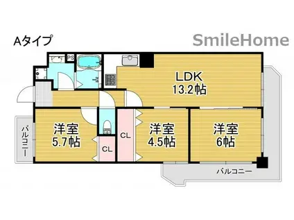 クリア・クレセント住之江(3LDK/8階)の間取り写真