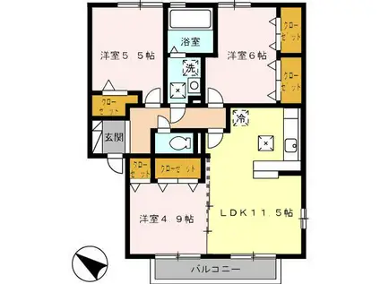 アンシャンテ B(3LDK/1階)の間取り写真