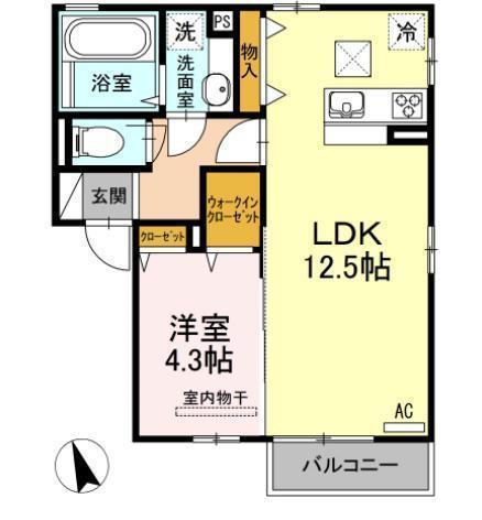 ヴェルデ カーサ(1LDK/1階)の間取り写真
