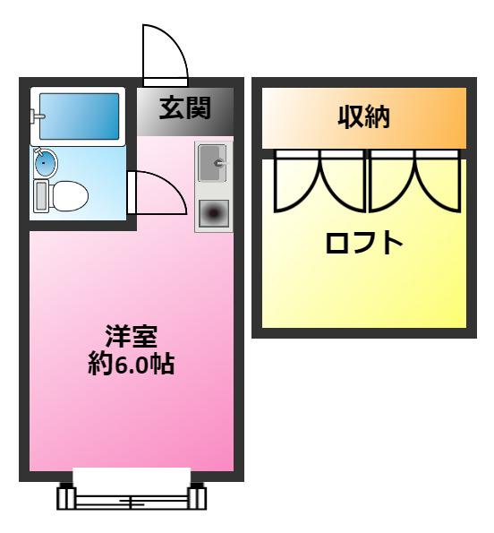 パンシオン元住吉(ワンルーム/1階)の間取り写真