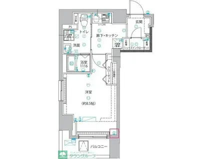 ユリカロゼ五反野III(1K/8階)の間取り写真
