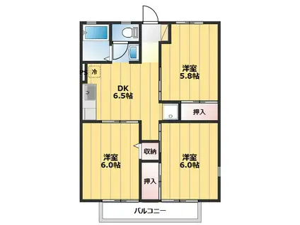 グレースコートIII(3DK/2階)の間取り写真