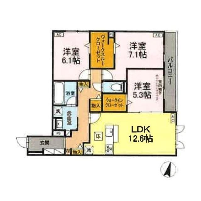 メイプル(3LDK/1階)の間取り写真