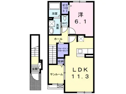 オアシス 八本松 A(1LDK/2階)の間取り写真