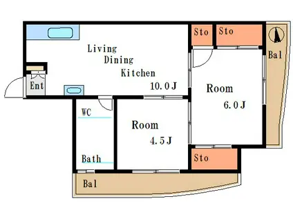 土清ビル(2LDK/5階)の間取り写真