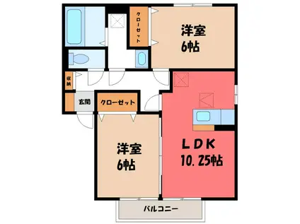 クレインB(2LDK/1階)の間取り写真