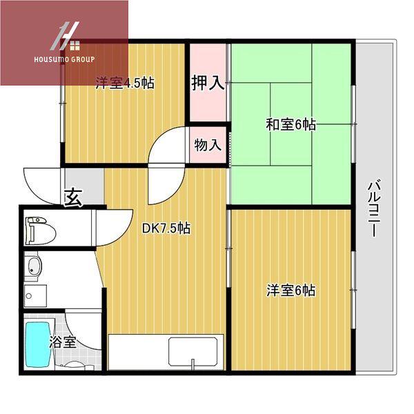 フリーディオ石切(3DK/2階)の間取り写真