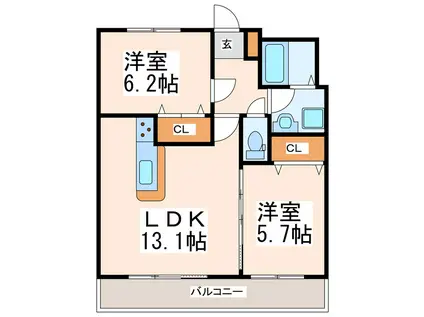 クロノス30新町II(2LDK/2階)の間取り写真