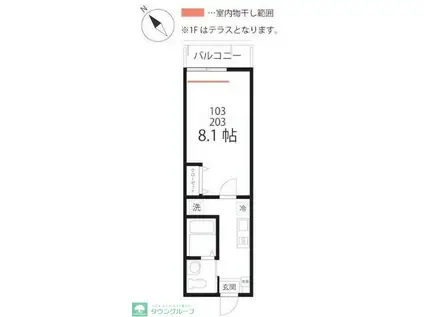 ハーミットクラブハウスメニャン(1K/1階)の間取り写真