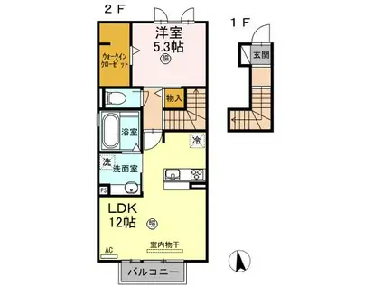 プリマベール(1LDK/2階)の間取り写真