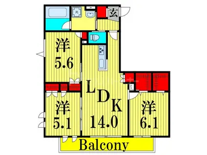 BONHEUR DE CHIEN KITAAYASE(3LDK/2階)の間取り写真