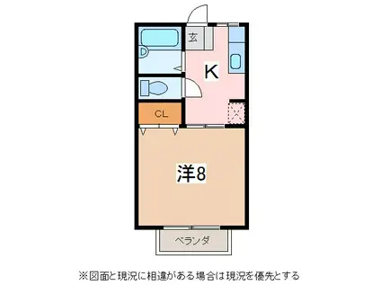 サンライズかしみ(1K/2階)の間取り写真