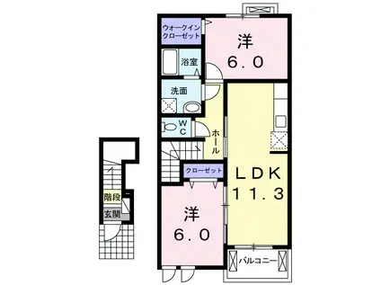 ヴィラージュB(2LDK/2階)の間取り写真
