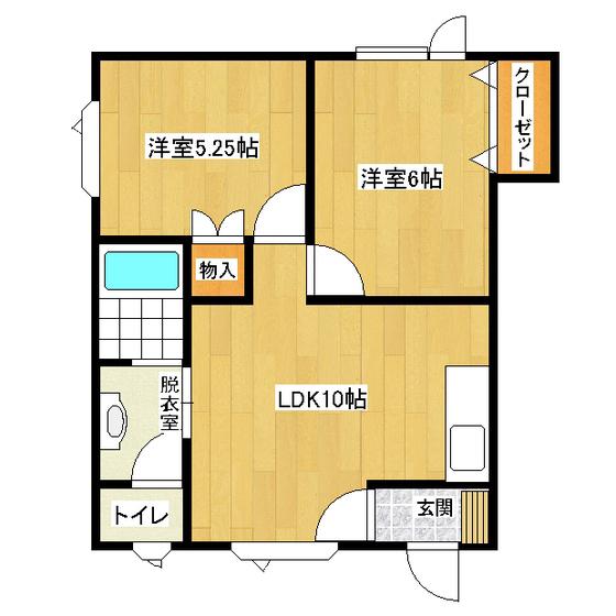 ハピネス東(2LDK/2階)の間取り写真