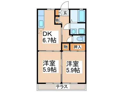 コムフォート古城(2DK/2階)の間取り写真