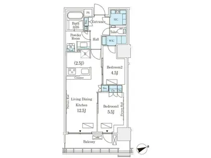 ロイヤルパークス品川(2LDK/17階)の間取り写真
