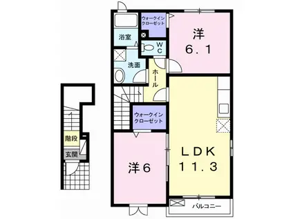 シルフィード(2LDK/2階)の間取り写真