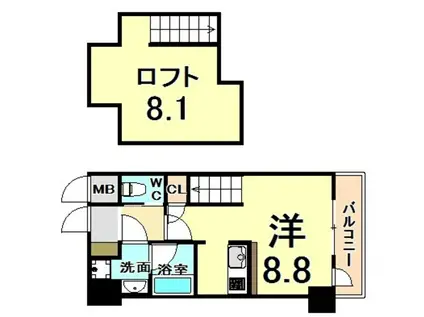 エスリード大阪シティーウエスト(ワンルーム/8階)の間取り写真