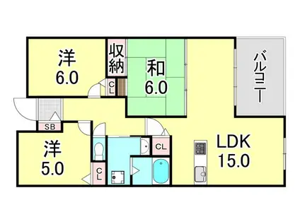モンテベルデ塚口(2LDK/2階)の間取り写真