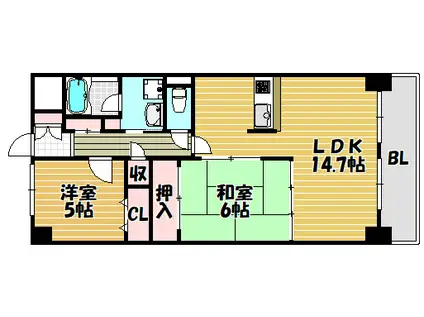 ヴィブレムライ(2LDK/4階)の間取り写真