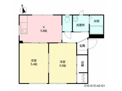 ドミール(2K/1階)の間取り写真