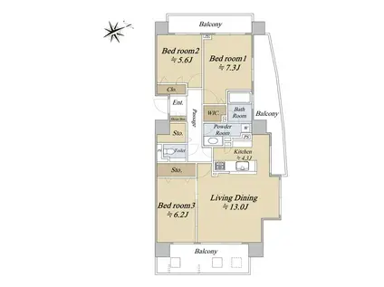 クレアシティ円山北4条(3LDK/4階)の間取り写真