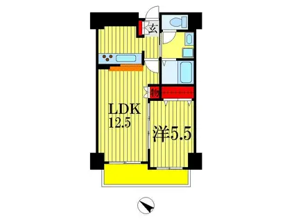 ペリエレジデンス新千葉(1LDK/4階)の間取り写真
