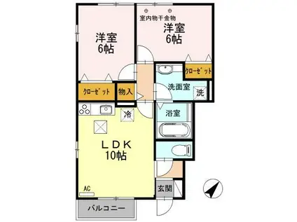 カーサフェリーチェ B(2LDK/1階)の間取り写真