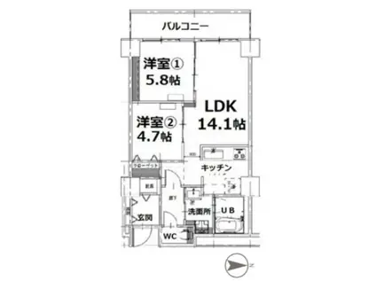 シティコート目黒(2LDK/4階)の間取り写真