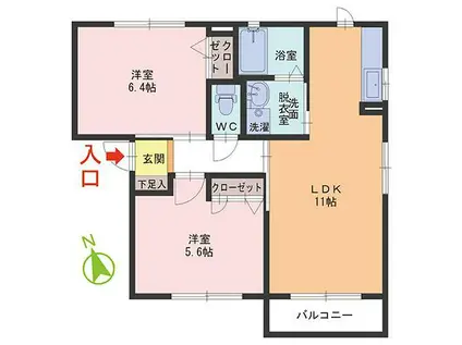 STELLA I・II棟(2LDK/2階)の間取り写真