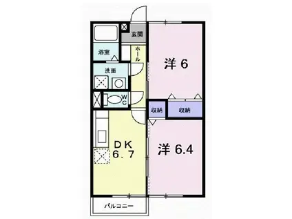 アンフィニ(2DK/2階)の間取り写真