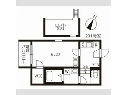 スカイキャッスルII(1DK/2階)の間取り写真
