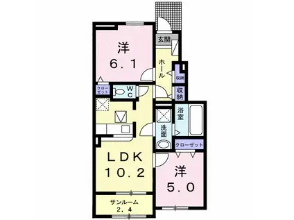 ソラーレ吉井II(2LDK/1階)の間取り写真