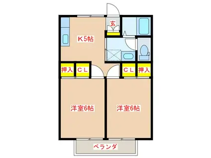 菱刈ハイツ A棟(2K/1階)の間取り写真