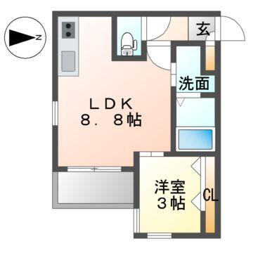 GRANDTIC BIOS車道(1LDK/1階)の間取り写真