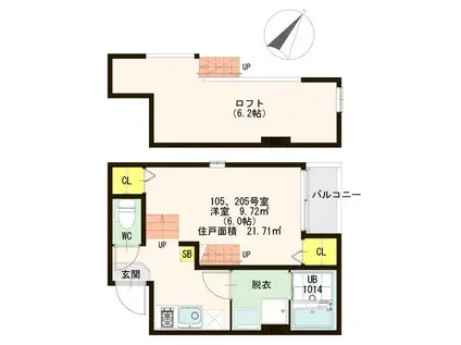 ハーモニーテラス南大野田(ワンルーム/1階)の間取り写真